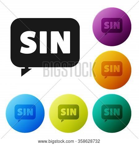 Black Mathematics Function Sine Icon Isolated On White Background. Set Icons In Color Circle Buttons