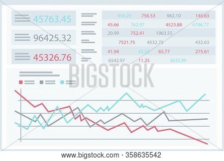 Statistics And Analysis, Brokers Graphics Or Chart And Index Numbers Vector. Statistical And Analyti