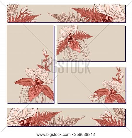 Summer Templates With Contour Flowers. Templates For Decoration And Design, Greeting Cards, Festive 