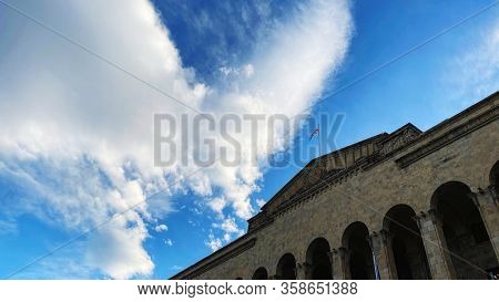 Tbilisi Architecture Against The Backdrop Of Cloudy Skies.