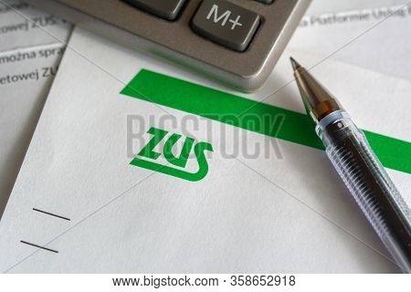 Gdansk, Poland - March 31, 2020: Zus (national Social Insurance Company) Logo On A Sheet Of Paper