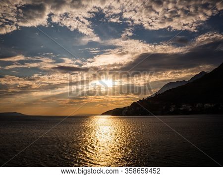 Sunset Over The Mediterranean Sea In Drvenik, Croatia