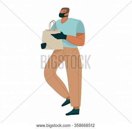 Hand Drawn Vector Stock Abstract Graphic Illustrations A Man With An Eco Package Working In The Inte