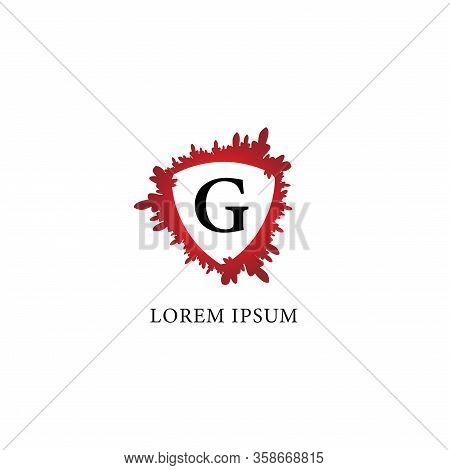 Letter G Alphabet Logo Design Template. Splash Of Blood With Shield Shape In The Midle. Insurance, P