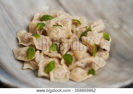 Traditional Azerbaijani Cuisine, Soup With Small Dumplings With A Lot Of