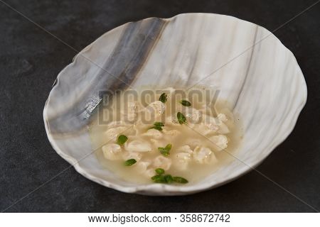 Traditional Azerbaijani Cuisine, Soup With Small Dumplings With A Lot Of