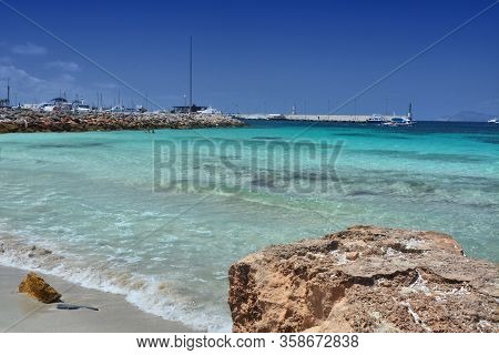 The Beach And Balearic Sea Lanscape Of Formentera Island.