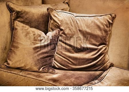 Couch and cushions, luxurious silky interior furniture