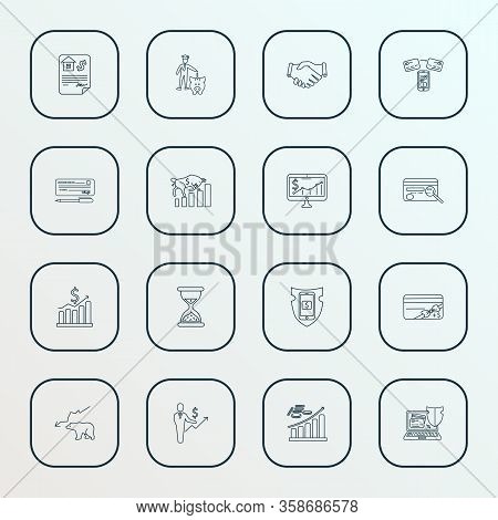 Commerce Icons Line Style Set With Fund Transfer, Online Banking Security, Bull Market And Other Vou