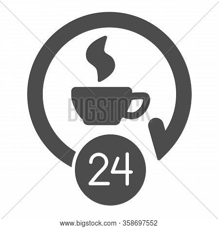 Coffee Cup Around The Clock Solid Icon. Light Hot Drink And Service Symbol, Glyph Style Pictogram On