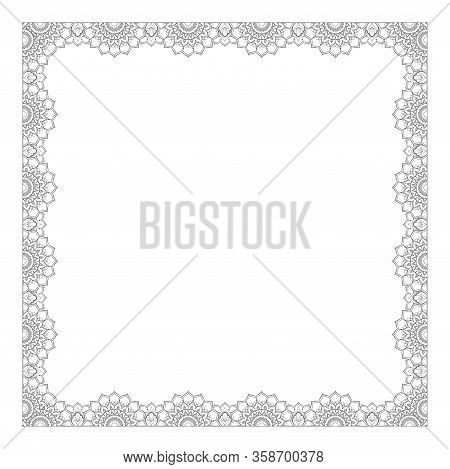 Template For Carpet, Textile And Any Surface. Square Geometric Lace Pattern With Ornate Frame, Triba
