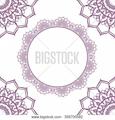 Vector Seamless Ornamental White Background With A Thin Black Oriental Pattern. Pattern With Mandala