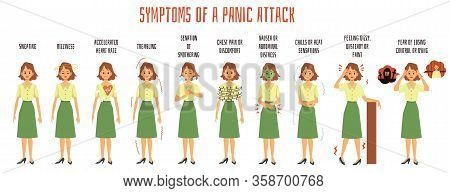 Banner Or Infographic Of Panic Attack Symptoms Flat Vector Illustration Isolated.