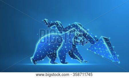 Bear Market Trend, Downtrend Arrow. Stock Exchange And Concept Of A Trading Chart. Low Poly, Wirefra