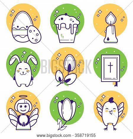 Stylized Cute Easters Icons. Cartoon Vector Set