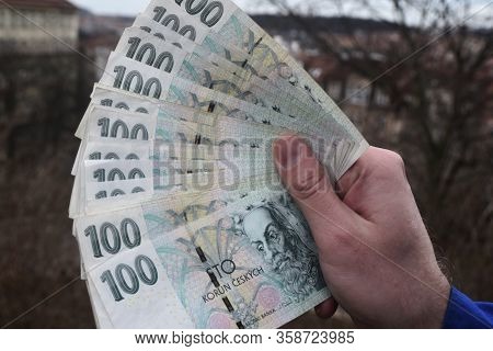 Prague, Czech Republic-28th Of January 2020:
Official Currency Of Czech Republic Called Czech Crown 