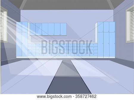 Modern Garage Interior Wector Illustration. Empty Interior