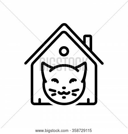 Black Line Icon For Cat-in-cattery Cat Cattery Sitting Animal Pet Home Face Cute