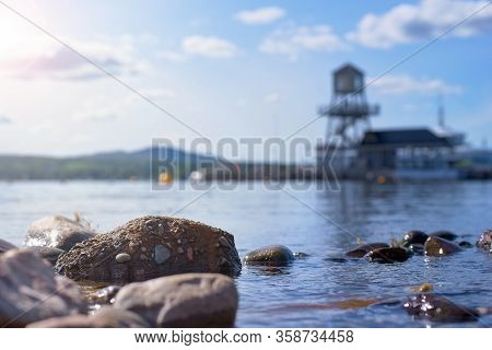 Memphremagog Lake And Mont-orford Seen From Magog, Province Of Quebec, Canada
