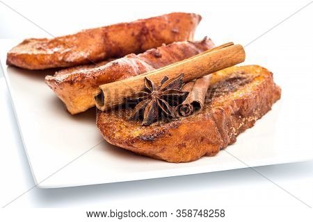 Traditional Christmas Rabanadas. Spanish Torrijas Isolated On White Background.