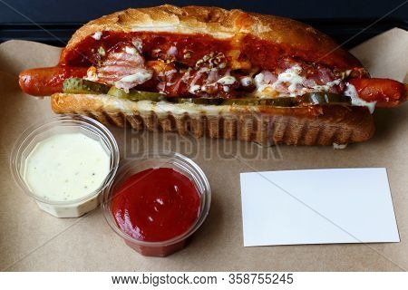 Close Up Of Hot Dog. Fast Food.
