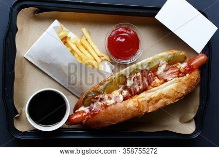 Close Up Of Hot Dog. Fast Food.