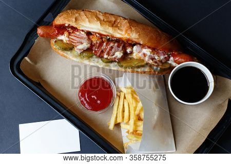 Close Up Of Hot Dog. Fast Food.