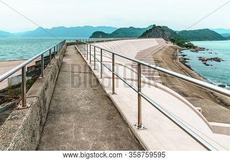 Hong Kong, China - January 23, 2016: Plover Cove Reservoir Country Trail Passes Along A Few Artifici