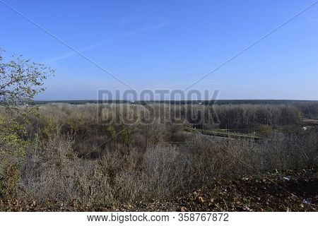Landscape From Height On Green Steppes. Motherland Of Famous Painter Repin. Falling Leaves On The Sc