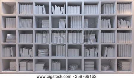 Old And Modern Books In The Personal Library With White Bookshelf Under Hot And Cold Light Effect 3d