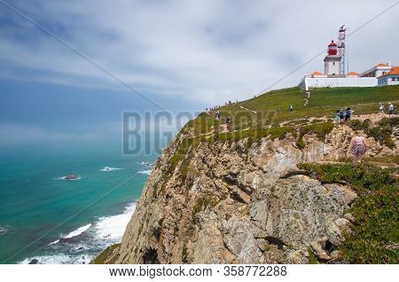 Cape Roca, Portugal - June 14, 2017: Cape Roca Cabo Da Roca - Westernmost Point Of Europe And Eurasi