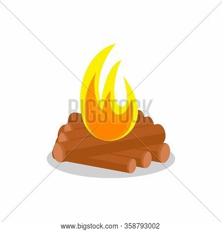 Burning Bonfire. Firewood. Hiking Outdoor Tourism. Isolated Vector Illustration. Campfire Vector Ico