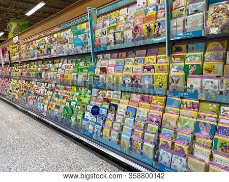 Orlando,fl/usa - 3/26/20:  Easter Greeting Card Aisle Of A Publix Grocery Store Ready To Be Purchase