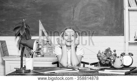 Wellness. Back To School. Einstein. Small Genius Child In Classroom. Lunch Time. Digital Age With Mo