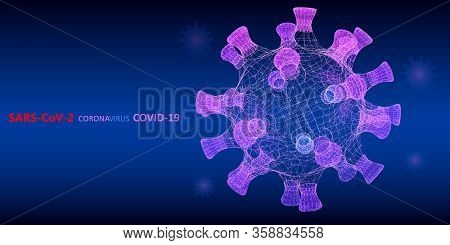 Abstract Background With 3d Coronavirus  Polygonal Grid . Science Research Futuristic Concept. For B