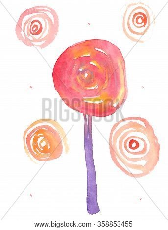 Watercolor Lollipop In Abstract Style On White Background.