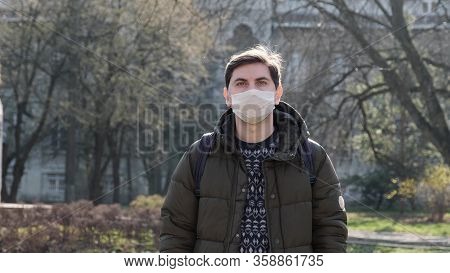 Medical Mask White Street Man Young Coronavirus Covid 19 Blue Eyes