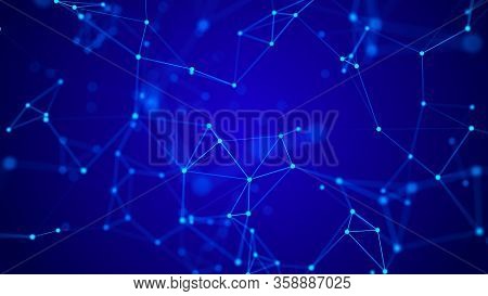 The Distribution Of Triangular Shapes In Space. Network Connection Structure. Big Data Digital Backg