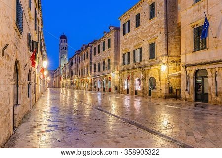 Dubrovnik, Croatia. Famous Placa (stradun) Street Inside The City Walls.