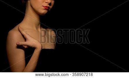 Seductive Lady Stroking Her Body, Seducing And Flirting With Man, Escort Service