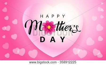 Happy Mothers Day Elegant Text, Hearts Flying On Pink Background. Vector Typography For Mother Day W