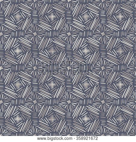 Abstract Geometric Seamless Vector Pattern In Dark Greyish Blue Colors. Decorative Unisex Surface Pr