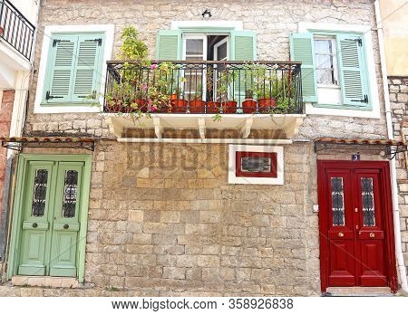 Nafplio Greece, November 18 2018: Traditional Houses At Nafplio Town Argolis Greece. Editorial Use.