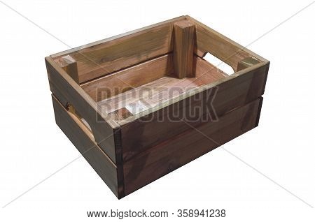 Empty Wooden Box On White Background. Isolated Object. A Box Of Vegetables And Fruits.