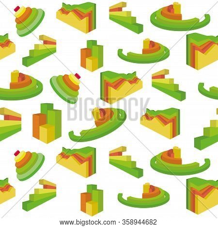 3d-bar Chart, The Element Of The Diagram. Seamless Vector Pattern. Illustration For Business, Financ