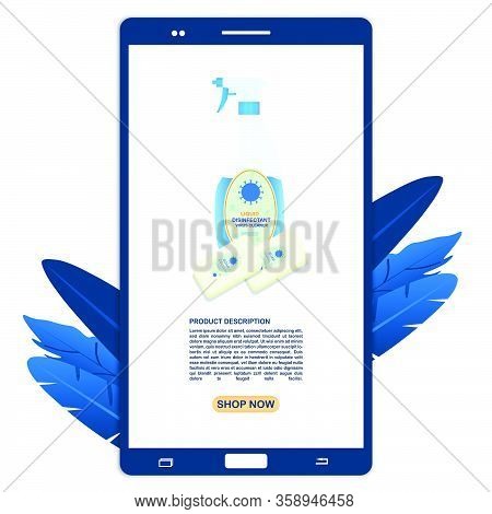 Online Shopping Via Smartphone. Liquid Disinfectant Hand Sprayer. Hand Disinfectant Bottle And Disin