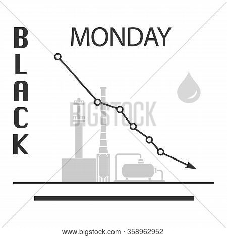 Vector Illustration Oil Industry. Falling Prices. Economic Crisis. Schedule Drop In Demand. Market. 