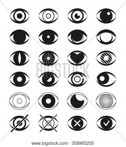 Eye Flat Icon Set. Open Eyes Images, View Simple Eyeball Signs Isolated On White Background. Ophthal