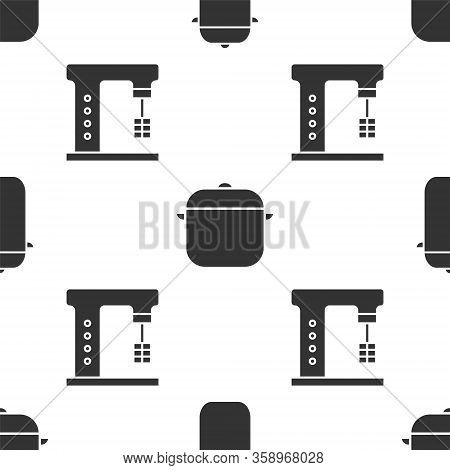 Set Cooking Pot, Cooking Pot And Electric Mixer On Seamless Pattern. Vector
