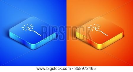 Isometric Magic Staff Icon Isolated On Blue And Orange Background. Magic Wand, Scepter, Stick, Rod. 